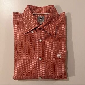 Cinch Men's Classic Fit Button Down Shirt - Orange/White Diamond